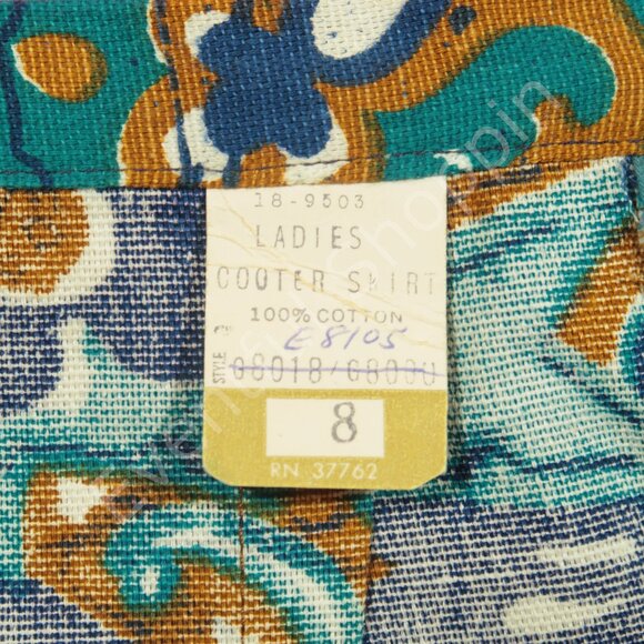 Vintage Mini Skirt Girls Size 8 Blue Teal Floral Cotton Unlined 70s New - Picture 5 of 6